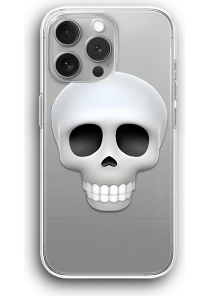 Apple iPhone 15 Pro Max Uyumlu Baskılı Şeffaf Kılıf Kapak "kurukafa Skull Emoji"