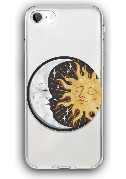 Apple iPhone Se (2020,2022) Uyumlu Baskılı Şeffaf Kılıf Kapak "ay Güneş"
