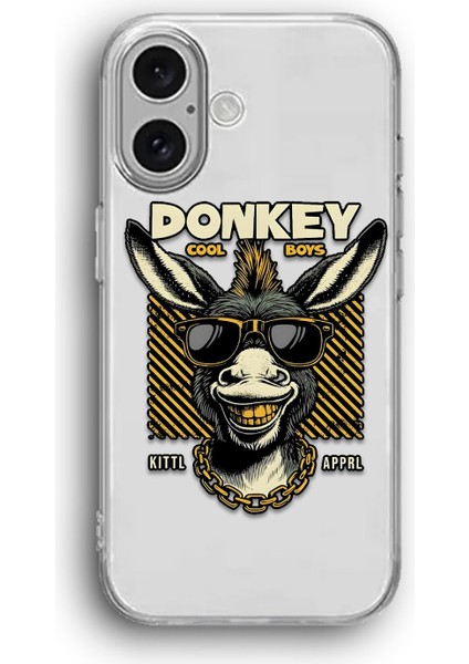 Apple iPhone 16 Uyumlu Baskılı Şeffaf Kılıf Kapak "eşek Donkey"