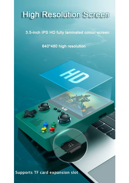 X6 Oyun Konsolu Retro Video Oyunu Konsolu 3.5'' IPS Ekran Şarjlı Elde Taşınabilir Atari Çocuk
