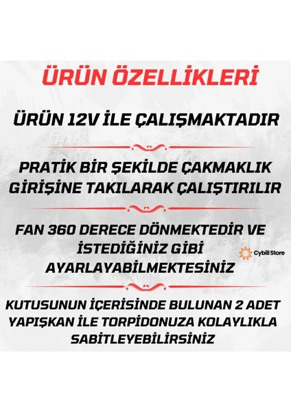 Tekli Vantilatör Torpido Üstü 12V Çakmaklık Girişli 360 Derece Ayarlanabilir
