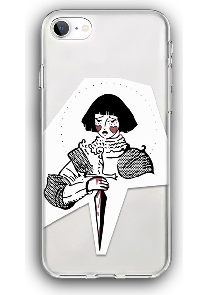Apple iPhone Se (2020,2022) Uyumlu Baskılı Şeffaf Kılıf Kapak "hançer Kalbe"