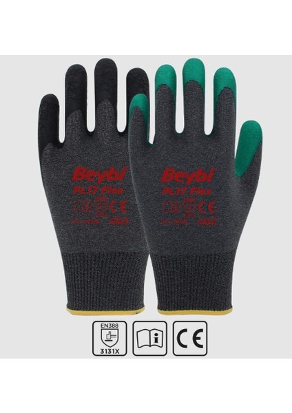 PL17 Flex Likralı Ipten Örme Lateks Eldiven No:9