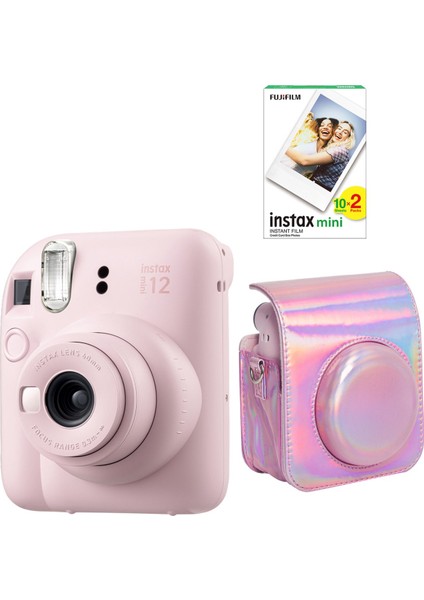 Instax Mini 12 20 Filmli ve Parlak Kılıflı Pembe Fotoğraf Makinesi