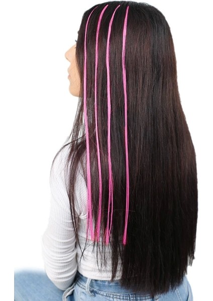 Fiber Sentetik Boncuk Kaynaklık Renkli Saç / Koyu Pembe / 100 Adet