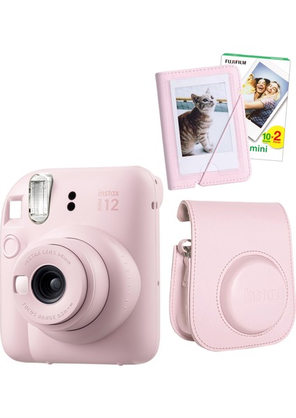 Instax Mini 12 20 Filmli Mini Albüm ve Deri Kılıflı Pembe Fotoğraf Makinesi