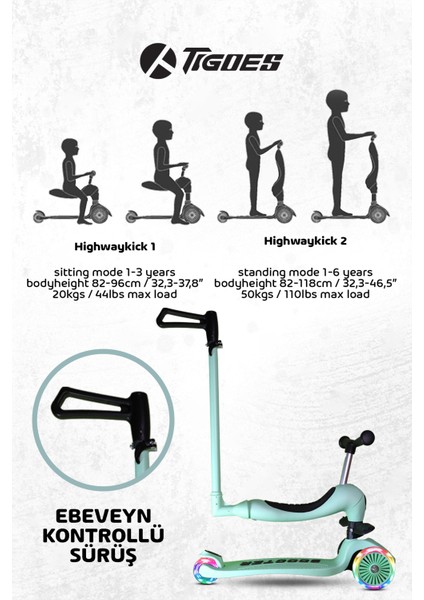 Premium Oturaklı Çocuk Scooter 3 Tekerlekli LED Işıklı Scooter Yükseklik Ayarlı 1-6 Yaş