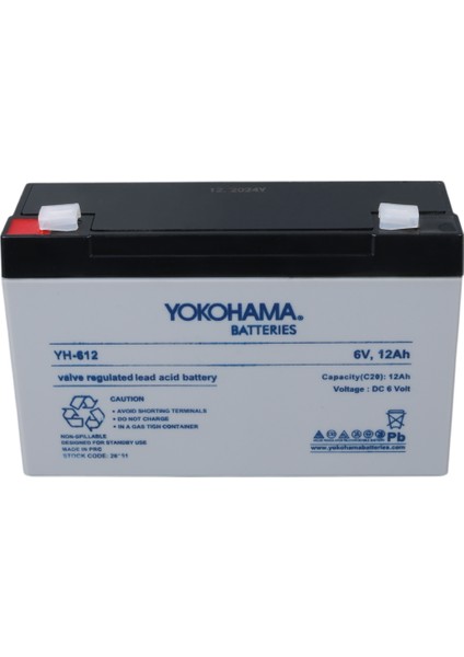 Hsyn Yokohama YH-612 6 Volt - 12 Amper Kuru Akü (150 x 50 x 94 Mm) Akdenizpos Yeni