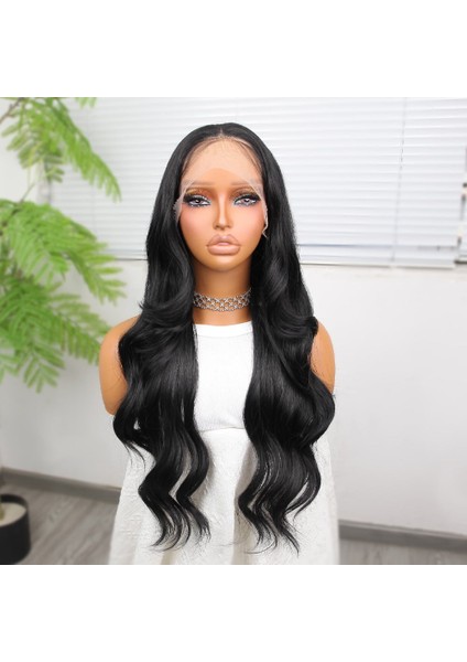 Siyah Fiber Sentetik Dalgalı Tül Peruk