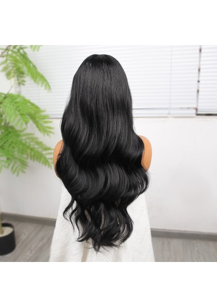 Siyah Fiber Sentetik Dalgalı Tül Peruk