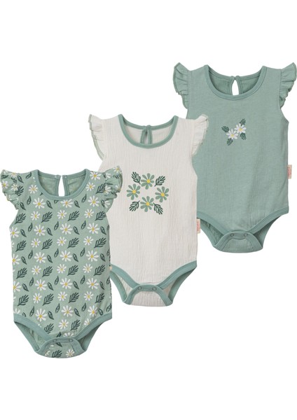 Çiçekli Kol Fırfır Askılı Üçlü Body Set