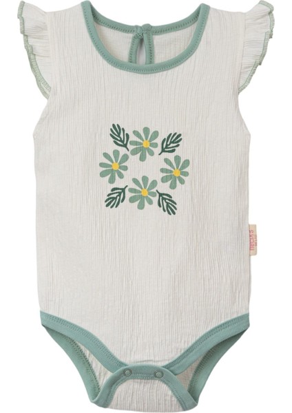 Çiçekli Kol Fırfır Askılı Üçlü Body Set