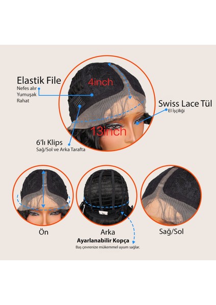 Yoğun Dalga Kumral Platin Röfleli Fiber Sentetik Geniş T Tül Peruk