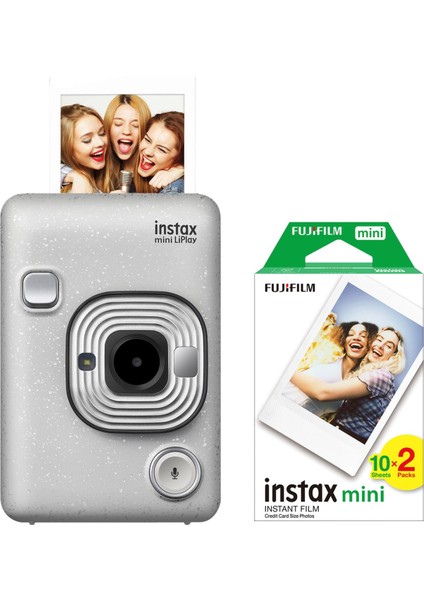 Instax Mini Liplay Hybrid Stone Beyaz Fotoğraf Makinesi ve 20'li Mini Film