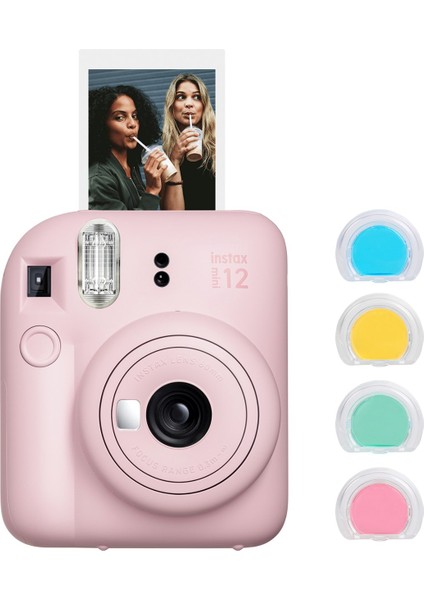 Instax Mini 12 Pembe Fotoğraf Makinesi ve 4'lü Renkli Lens Seti