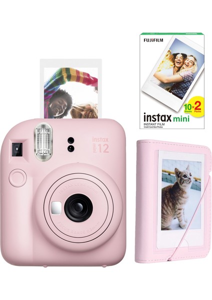 Instax Mini 12 Pembe Fotoğraf Makinesi 20'li Film ve Mini Albüm Seti