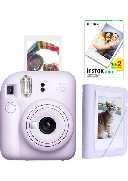 Instax Mini 12 Lila Fotoğraf Makinesi 20'li Film ve Mini Albüm Seti