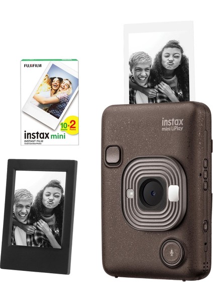 Instax Mini Liplay Hybrid Deep Bronze Fotoğraf Makinesi-20'li Film ve Çerçeve Hediye Seti