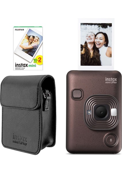 Instax Mini Liplay Hybrid Deep Bronze Fotoğraf Makinesi 20'li Film ve Deri Kılıf Hediye Seti