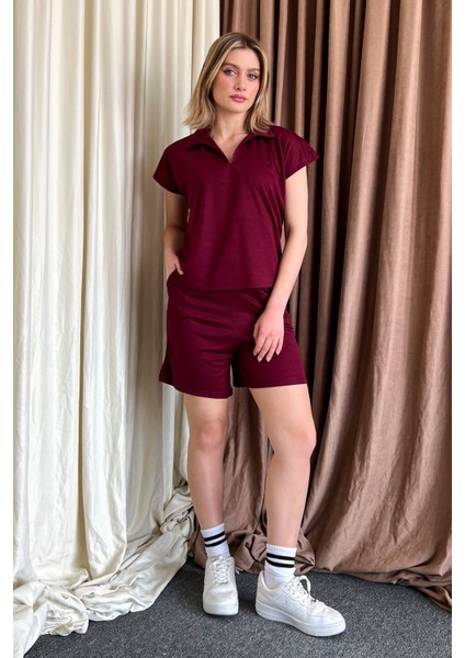 Kadın Polo Yaka Gömlek Şort Takım 6127 fırsatları