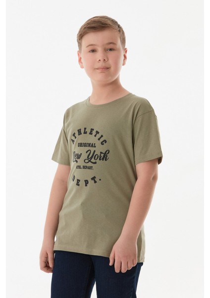 %100 Pamuk Athletic Yazı Baskılı Erkek Çocuk Tişört