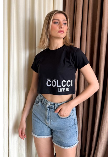 Kadın Colccı Baskılı Crop T-Shirt