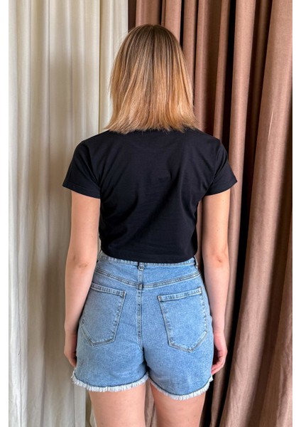 Kadın Colccı Baskılı Crop T-Shirt