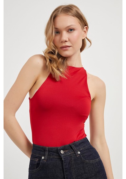 Bisiklet Yaka Kolsuz Bodysuit