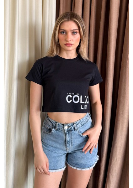 Kadın Colccı Baskılı Crop T-Shirt