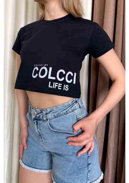 Kadın Colccı Baskılı Crop T-Shirt modelleri