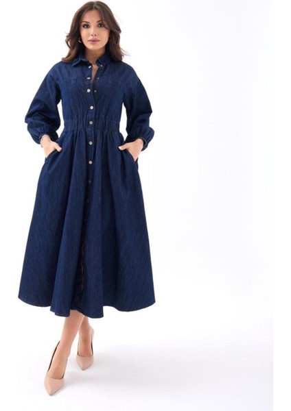 Butik 6707 Kot Elbise-Mavi