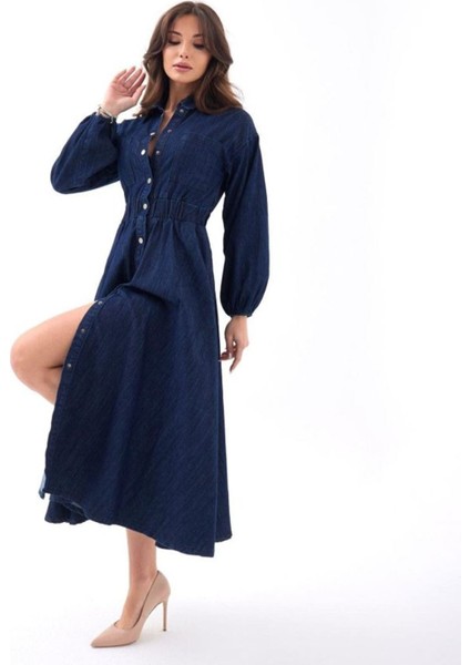 Butik 6707 Kot Elbise-Mavi