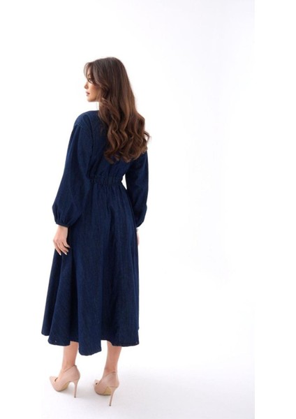 Butik 6707 Kot Elbise-Mavi