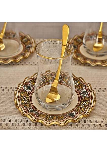 Glore Gisele Altın Yaldızlı Cam Çay Bardağı Seti
