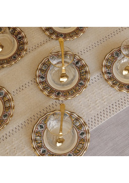 Glore Gisele Altın Yaldızlı Cam Çay Bardağı Seti modelleri