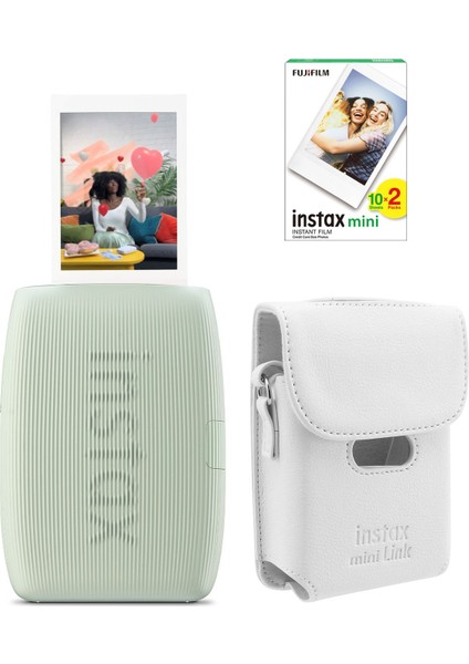 Instax Mini Link 3 Yeşil Akıllı Telefon Yazıcısı Beyaz Çanta ve 20'li Mini Film