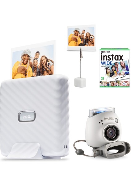 Instax Wide Link Beyaz Akıllı Telefon Yazıcısı + Pal Beyaz Dijital Kamera Seti