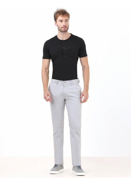 Açık Gri Düz Dokuma Slim Fit Casual Pamuk Karışımlı Pantolon