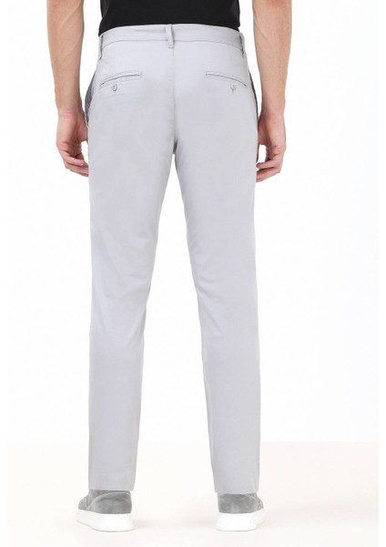 Açık Gri Düz Dokuma Slim Fit Casual Pamuk Karışımlı Pantolon