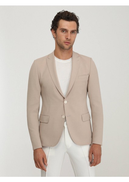 Bej Düz Slim Fit Ceket