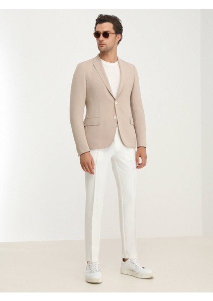 Bej Düz Slim Fit Ceket