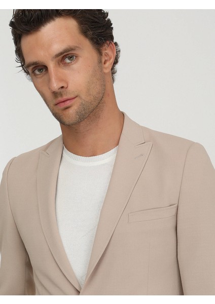Bej Düz Slim Fit Ceket