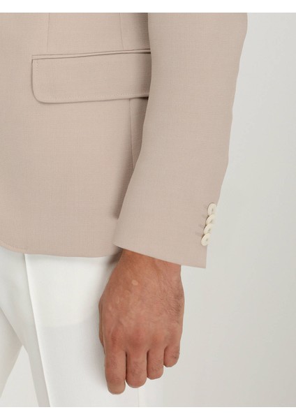 Bej Düz Slim Fit Ceket