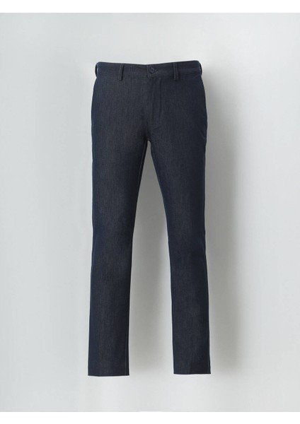 Lacivert Dokuma Slim Fit Casual Pamuk Karışımlı Pantolon