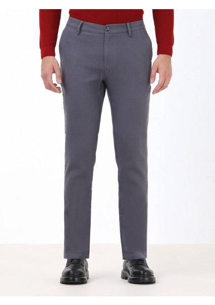 Antrasit Dokuma Slim Fit Casual Pamuk Karışımlı Pantolon