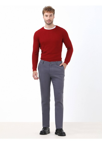 Antrasit Dokuma Slim Fit Casual Pamuk Karışımlı Pantolon
