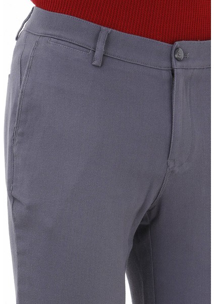 Antrasit Dokuma Slim Fit Casual Pamuk Karışımlı Pantolon
