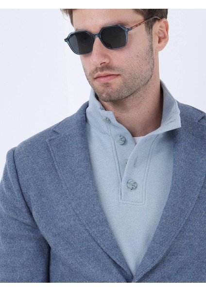 Mavi Düz Modern Fit Yün Karışımlı Örme Ceket fırsatları