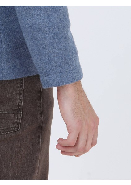 Mavi Düz Modern Fit Yün Karışımlı Örme Ceket indirimleri