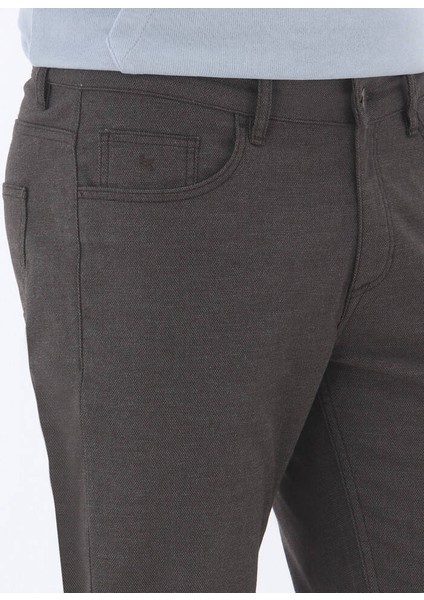 Kahverengi Dokuma Slim Fit Casual Pamuk Karışımlı Pantolon
